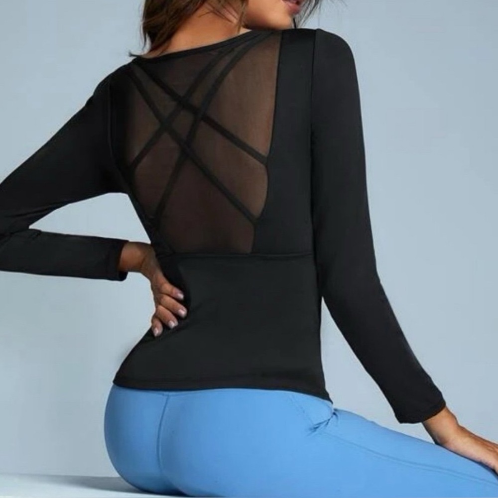 SHEIN Black Mesh Back Long Sleeve Top